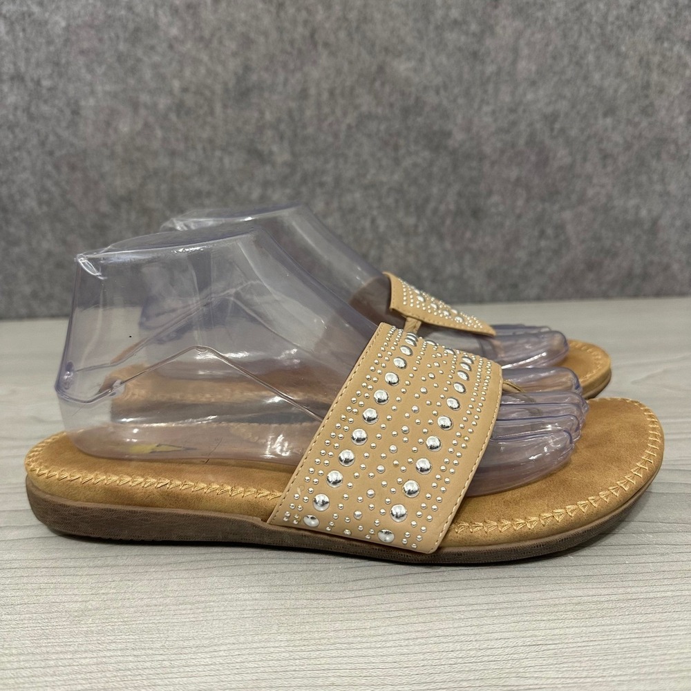 Volatile Women Tan Beige Studded Flip Flop Sandals Size 9